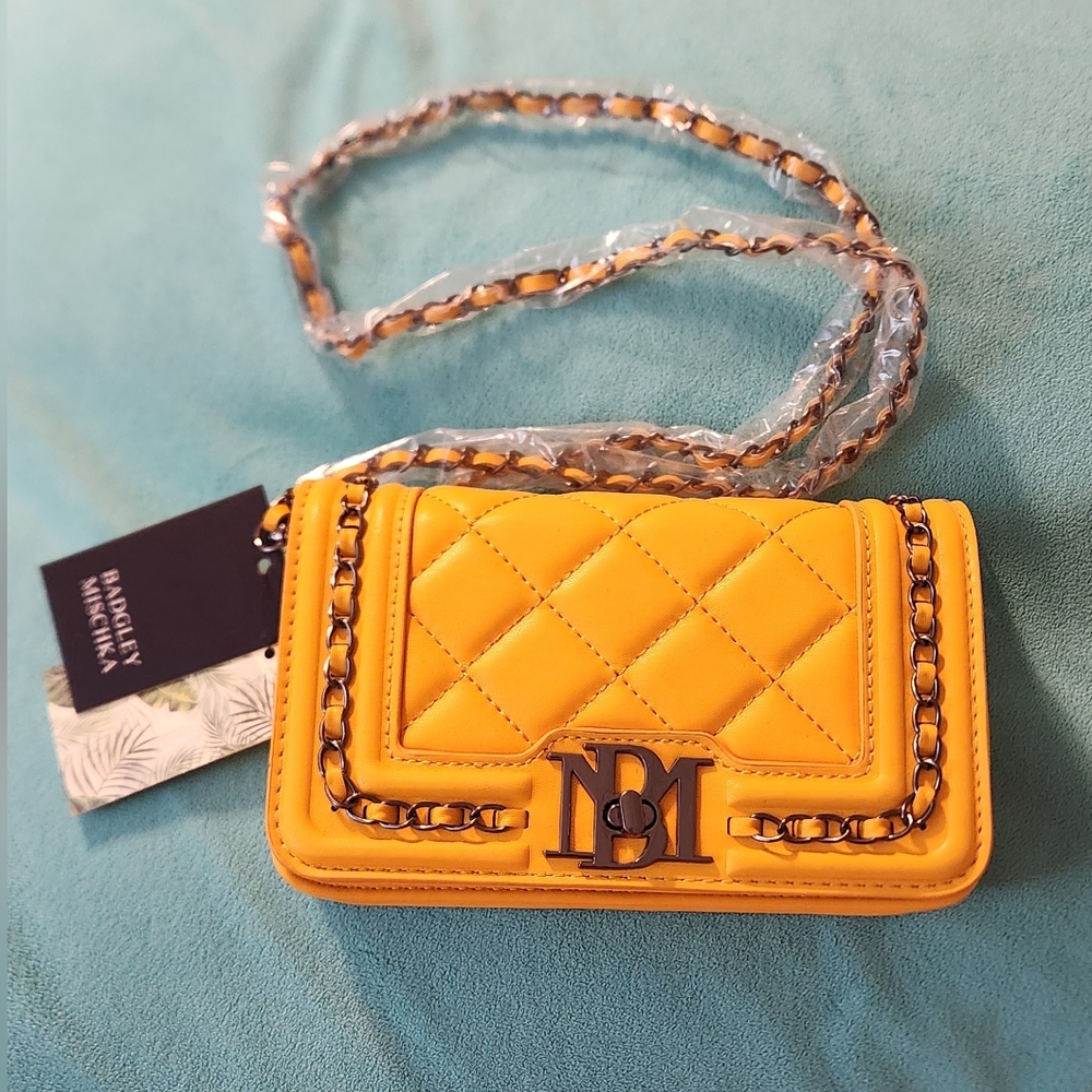 Badgley Mischka Yellow Quilted Chain Crossbody Bag